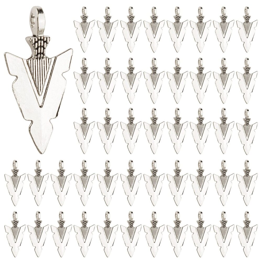 6825 200 Pack Silver Arrowhead Charm Pendant Beads for DIY Bracelet